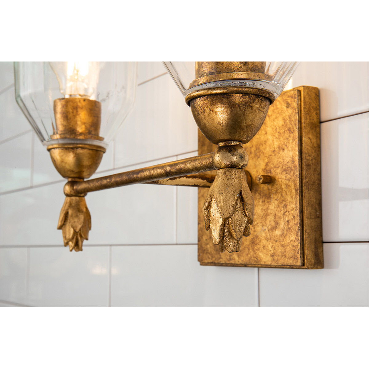 Fun Finial 2 Light 15 inch Gold Leaf with Antique Vanity Light Wall Light